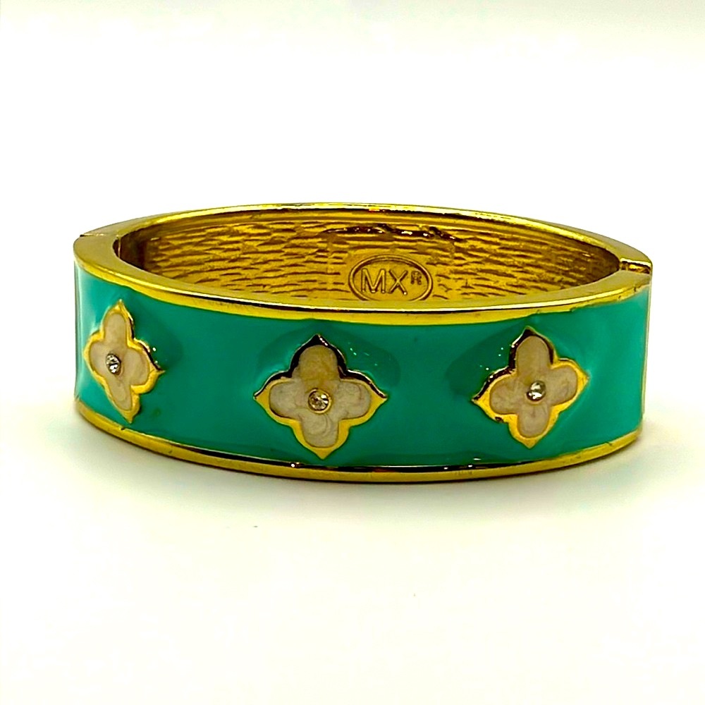 Gold and Green Enamel Hinge Bracelet